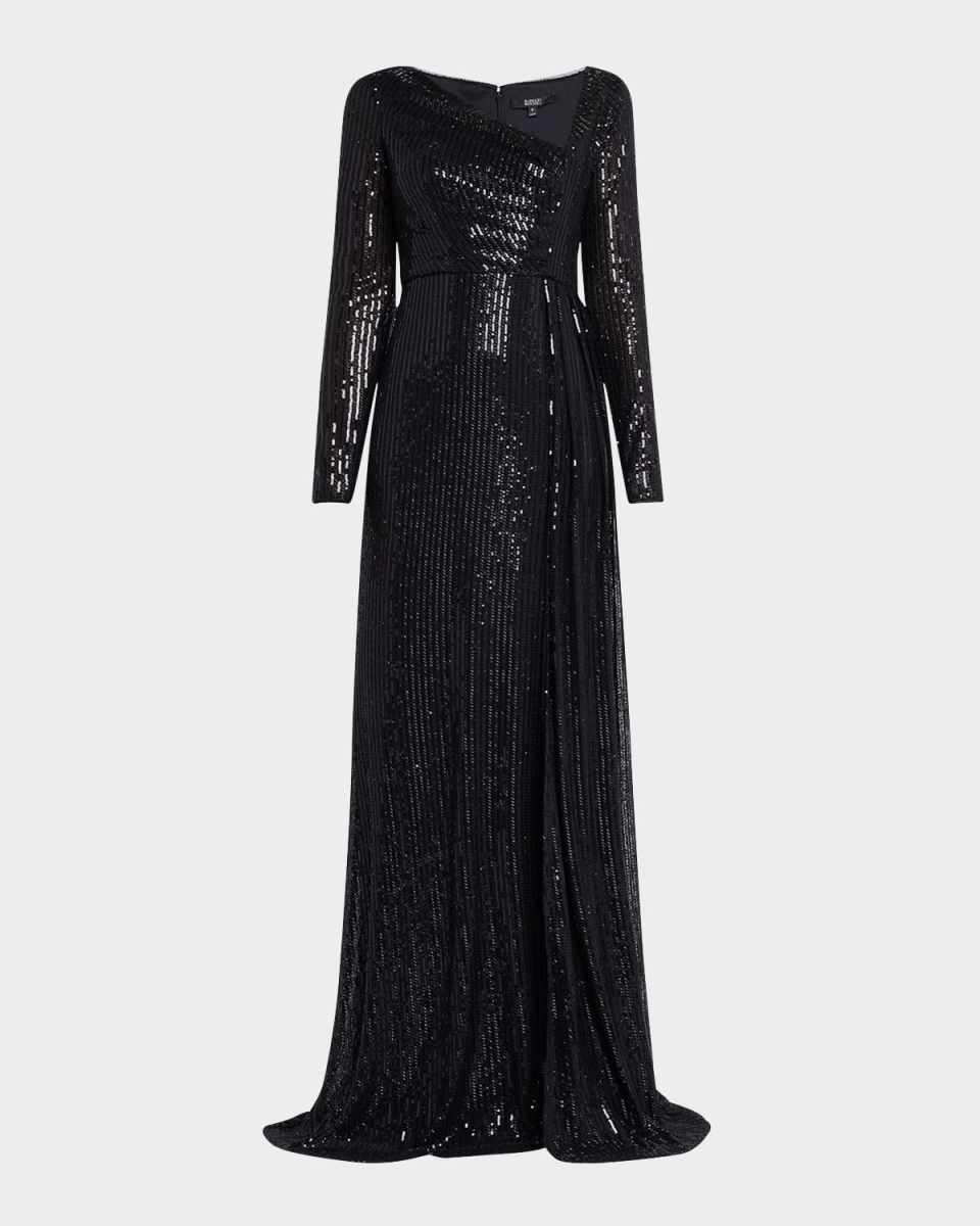 Draped Sequin Striped Gown